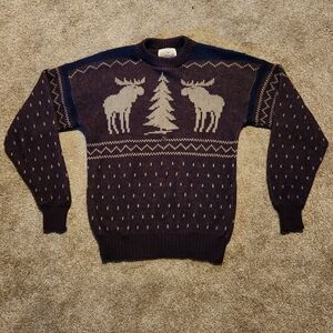 Vintage Alps Sweater Mens Medium Moose Tree Knit Pullover Outdoors Winter